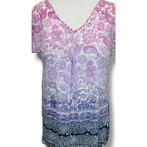 J. Jill Love Linen Women’s Short Sleeve Ombre’ Paisley Top, Pink, size S - Picture 4 of 11